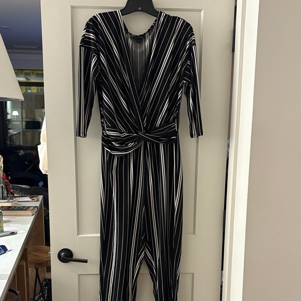 Express Black and White V-Neck Jumpsuit